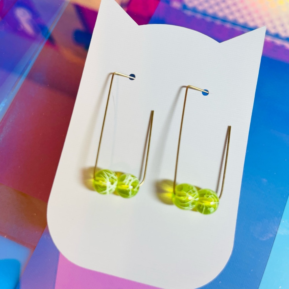 Minimalistic glass beaded neon earrings. Modern earrings.